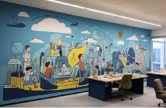  坡头办公室墙绘的特点。