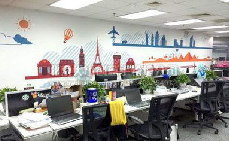  坡头教你设计办公室墙绘的方法。